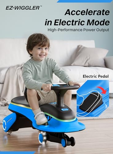 ZIFFY 45W 5.5A Light-Up Electric Wiggle Car with Pedal, Rechargeable Battery, 2-in-1 Swing Car, 2 Speed Ride-On Toy, Anti-Rollover, Flashing Wheels for Ages 3+ (Up to 170 lbs)