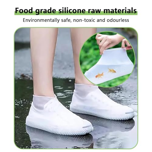 Fonyiunce 2 Paar wasserdichte Überschuhe aus Silikon,Silikonschuhe zum Überziehen,Wiederverwendbare wasserdichte Überschuhe,Geeignet für Regen,Schnee,Wüstenstrand,Größe L (Schwarz/Weiß)