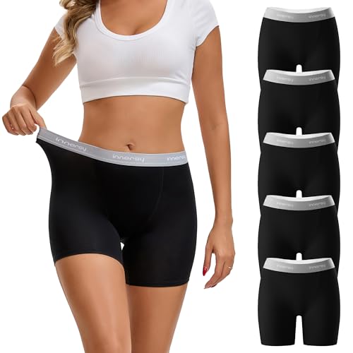 Image of INNERSY Boy Shorts Underwear for Women High Waisted Ladies Panties Boxer Briefs Breathable Stretch 5 Pack