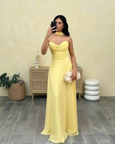 Women's Flowy Chiffon Bridesmaid Scarf Dresses 2025 Strapless Pleated Aline Sweetheart Formal Evening Party Dress DE4663