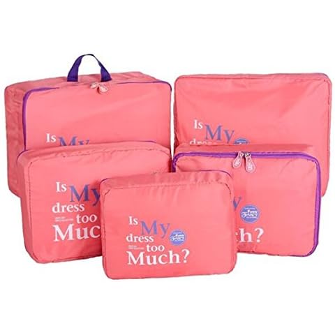 LerBen® 6pcs Travel Bag-in-Bag Luggage Organizer Storage Bag Set (Rose-5pcs) Cover