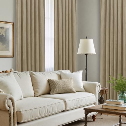 LAMIT Dark Taupe Velvet Curtains 120 Inch for Living Room, Thick Thermal Insulated Drapes Room Darkening Country Decor Back Tab and Rod Pocket Panels for Bedroom, 2 Panels, 52 x 120 Inch