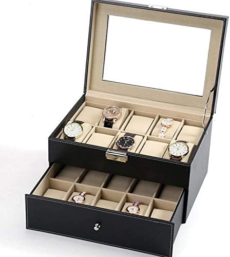 Horloge Display Kast PU Lederen Sieraden Kussen Houder Armband Opbergdoos  Gift Glas Cover Zwart Dubbele Laag met Lade 20 Grid Geschikt voor Mannen en  Vrouwen Mode Horloge Vrouw Horloge : Amazon.nl: Kleding,