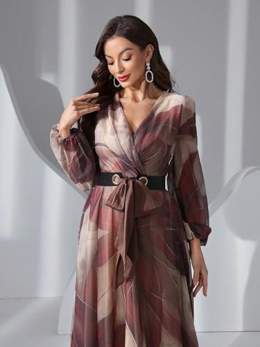 Image of TOLEEN Summer Casual Dresses for Women 2024 Spring Fashion Boho V Neck Long Sleeve Ruffle Floral Print Elegant Maxi Dress