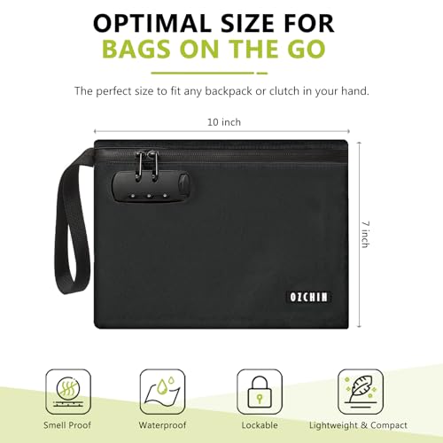 OZCHIN Smell Proof Bag with Combination Lock 10'' X 7'' Locking Bag PU Leather Waterproof Lockable Case Great Gifts Ideal 6
