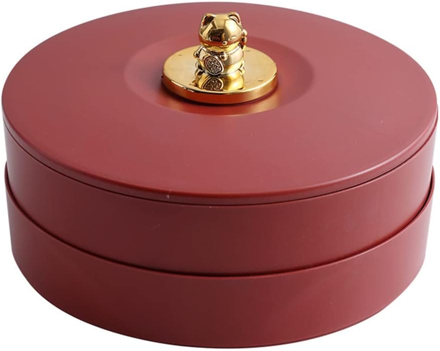 JSEIAJB New Year Candy Box Home Living Room Tea Layer Fruit Tray With Cover Snack Storage Box New Year Dried Fruit Tray(Red1)