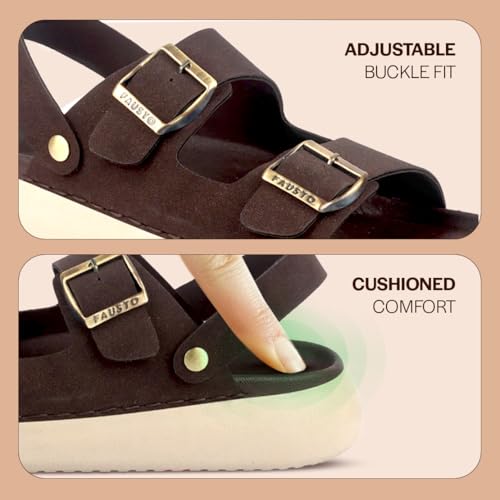 Image of FAUSTO Men Open Toe Double Strap Stitched Waterproof Sandals with Back Support|Soft Cushioned Insole|Summer Slip-On Slipper|Perfect For Monsoon Rainy Season