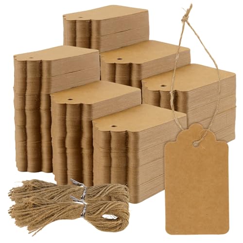 Etiquetas de papel kraft en blanco con cuerda SOUJAP, cartulinas resistentes de 4 x 7 cm, 600 ud