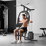 HOMCOM Gym Kraftstation Fitnessstation Multigym Fitnesscenter Fitnessgerät inkl. Gewichten mit Rollenpolsterung Stahl Kunstleder Schwarz 148 x 108 x 207 cm - 2