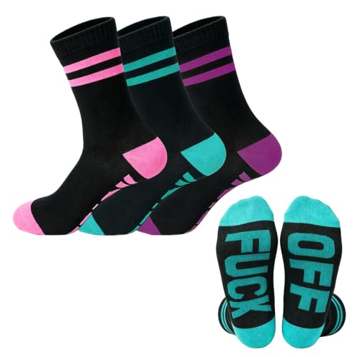 Ao Yee AGL 3 Pairs Letters Crew Socks, Fun White Elephant Gifts