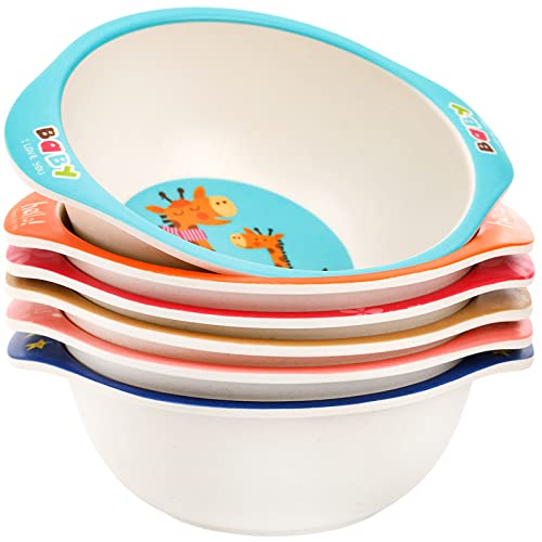 ZEAYEA Set of 6 Bamboo Kids Bowls, 8 Oz Unbreakable Kids Cereal Bowls, BPA Free Cute Snack Bowls Stackable Dinnerware for Serving Soup, Cereal, Pasta, Snacks, Ice Cream, Dishwasher Safe