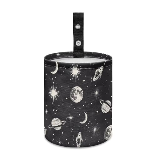 Image of Moon Star Car Trash Bag, Vehicle Trash Can - Cute, Portable, Collapsible for Back Seat, Floor, or Hanging Headrest Waste Basket - Auto Garbage Accessory