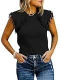 Saodimallsu Womens Sleeveless Sweater Vest Fringe Cap Sleeve Western Boho Trendy Crew Neck Pullover Knit Tops Black