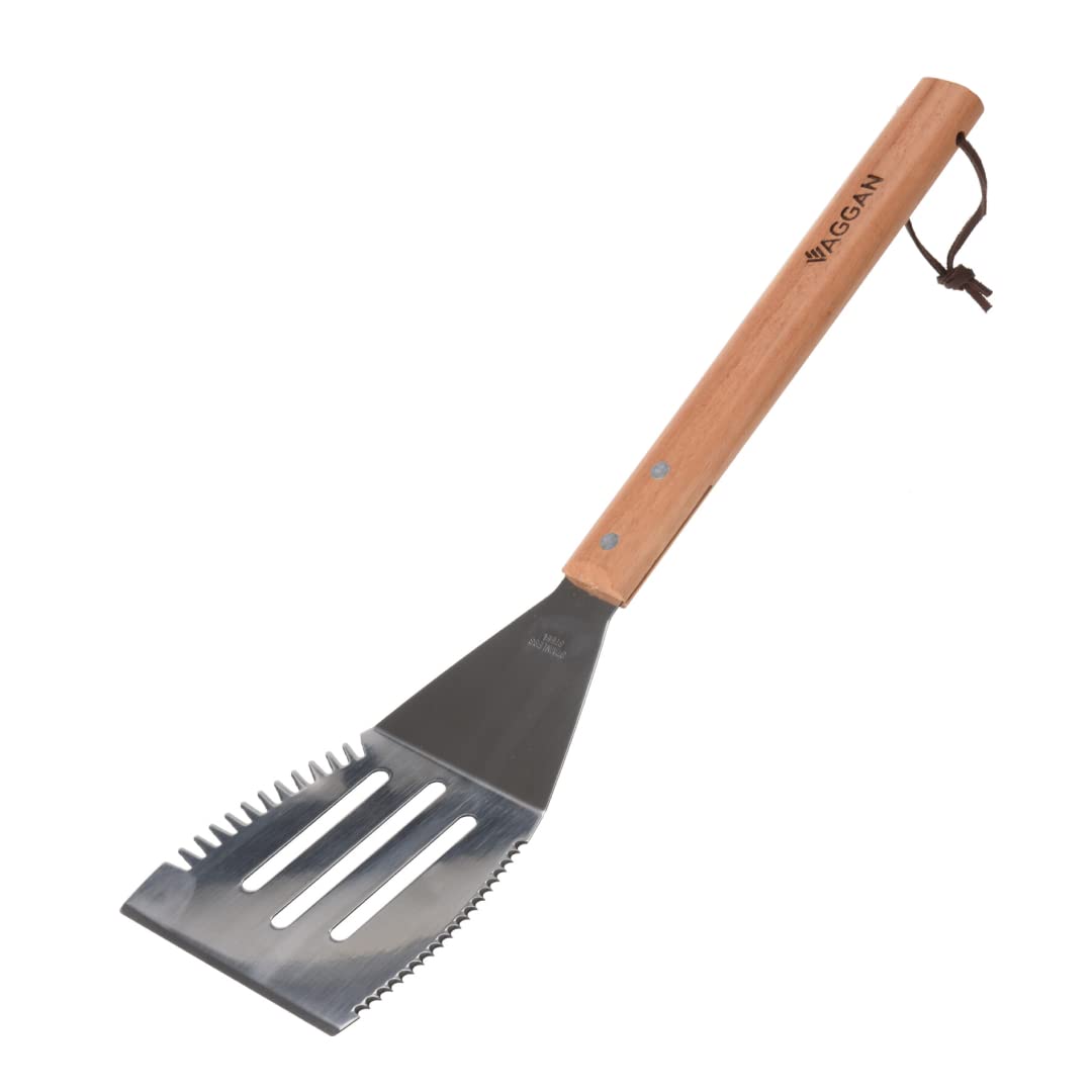 Via Gardenia Barbekü Spatula Ahşap Sap Tırtıklı Paslanmaz Çelik 41Cm