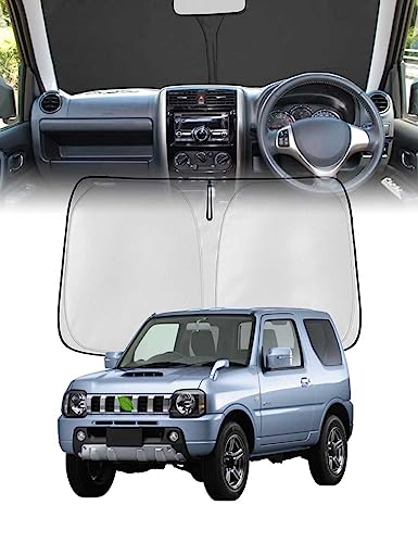 【2023年カスタム型】車 サンシェード 車 フロント に対応 スズキ・ジムニー JB23型/ジムニーワイド JB33型 3代目 Jimny 1998年10月〜2018年6月 車種専用設計 車用サンシェード UVカット紫外線遮蔽 折り畳み式 設定簡単 吸盤