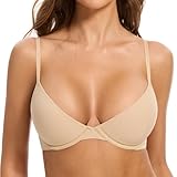 Fits Everybody Plunge Bra for Women-Buttery Soft Scoop Neckline-Lightly Lined Underwire Sexy Demi Balconette Bras(Nude, 32DD)