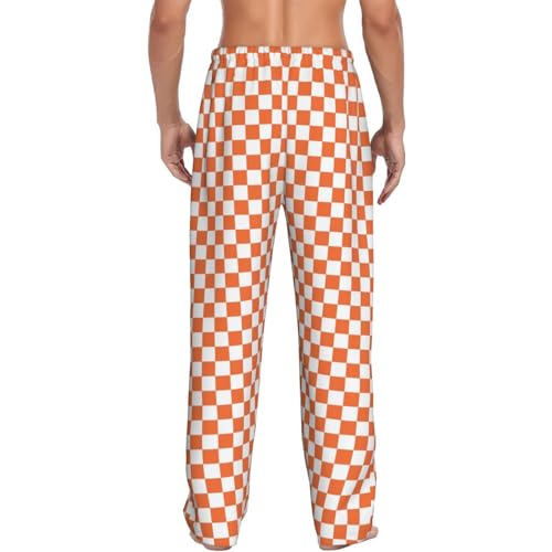 White Orange Squares Checkerboard Mens Pajama Pants Men's Sleep Lounge Pants Pj Bottoms With Pockets2