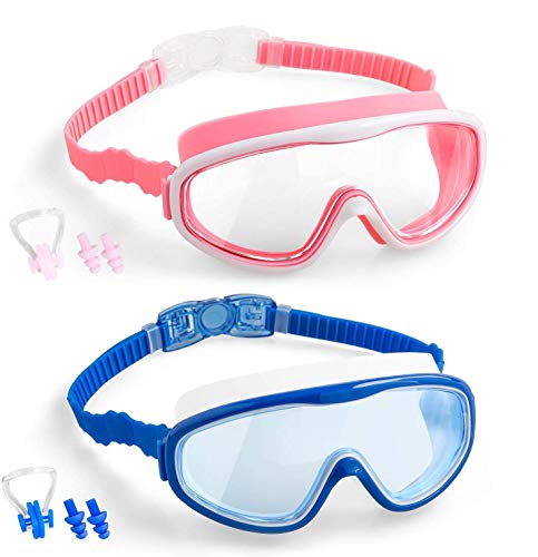 COOLOO Kids Swim Goggles, 2-Pack Wide Vision Swimming Goggles for Children Toddler and Early Teens from 4 to 15 Years Old, Swim Glasses No Leaking, Anti-Fog, Waterproof