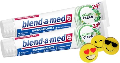 2 x Blend-a-med Kräuter Clean Rundumschutz Zahnpasta - je 75ml - Zahncreme + 1 gratis ManyMore Radierer
