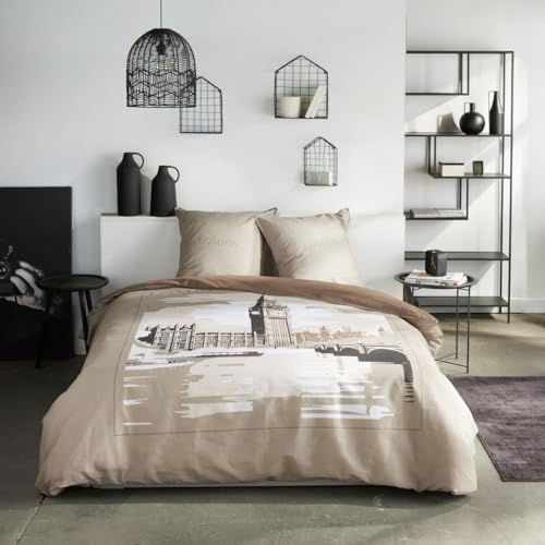 Today Parure de lit 2 Personnes 220x240cm + 2 taies oreillers 63x63 cm imprimée Java 1,6, London Beige