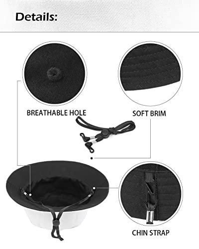 Image of XXL Oversize Bucket Hat Reversible, XL L M S Fisherman Sun Cap With Chin Strap, Travel Beach Outdoor Hat For Men Women