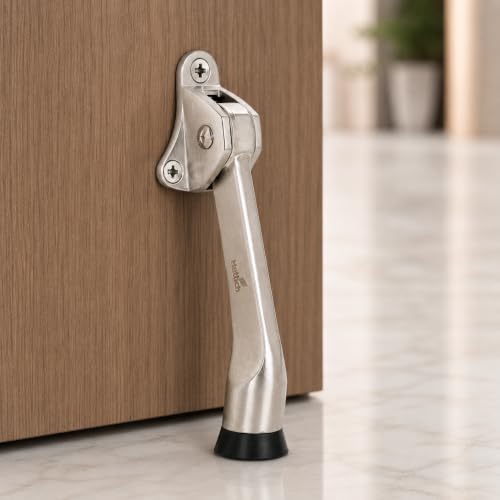 Image of Hettich HDS 46: Premium 5-Inch Rubber Door Stopper with Screw | Heavy Duty Wooden Door Stopper for Home, Office, Hotel | Strong Grip Door Holder for All Surfaces| (Silver, Pack of 1)