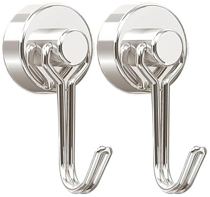 マグネット フック 強力 ネオジウム磁石 ステンレス製 耐荷重 防錆 壁付け 教室 キッチン 冷蔵庫 玄関キー ホルダー 浴室 壁掛け用 (直径20mm耐荷重14kg 360度回転, 2個)