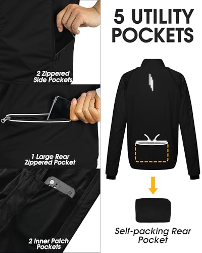 Image of 33,000ft Men's Cycling Jacket Long Sleeve, Waterproof Running Bike Vest Outerwear Reflective Windproof Sleeveless Jacket