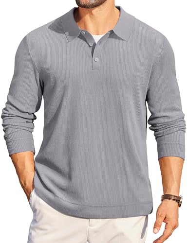 COOFANDY Men's Long Sleeve Knit Polo Sweater Fall Lightweight Polo Sweaters Casual Business Polo