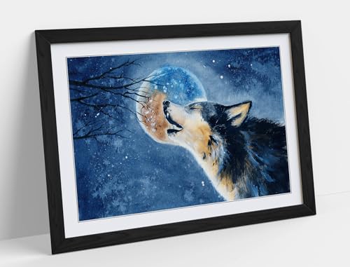 Image loup hurlant avec cadre noir A1 pour décoration murale moderne salon