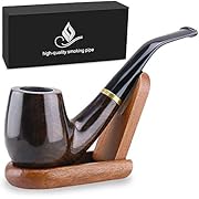 Joyoldelf Tobacco Pipes Maigret Black, Smooth, Bent, Hand Made + Stand, Wooden Smoking Pipe with Gift Box