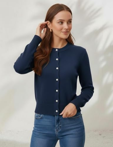 Image of Women's Casual Slim Fit Cardigan Sweaters Long Sleeve Button Down Lightweight Waist Length