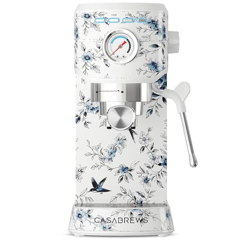 CASABREWS CM5418 Espresso Machine 20 Bar, Small Espresso Maker with Steam Milk Frother, Stainless Steel Coffee Machine with 34oz Removable Water Tank for Cappuccino, Latte Machine, Blue Willow