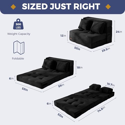 Image of MAXYOYO Convertible Sofa Bed, Fold Out Sofa Couch with Pillow, 4 in 1 Tufted Folding Couch Bed Foam Floor Couch, Lazy Chair for Living Room Bedroom Guest Room, Black