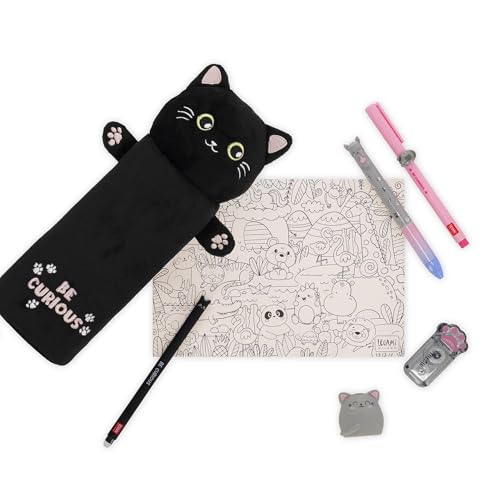 LEGAMI - Super weiches Federmäppchen, Kitty-Motiv, weiches Federmäppchen, Karton mit Malvorlage inklusive, 100% Polyester, Super Soft Pencil Case.