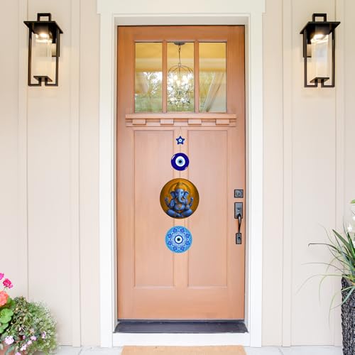 Image of Genxtra MDF Lord Ganesha Evil Eye Wall Hanging - Spiritual Home Decor with Nazar Battu Protection & Positive Energy for Living Room, Entrance, Gift & Office