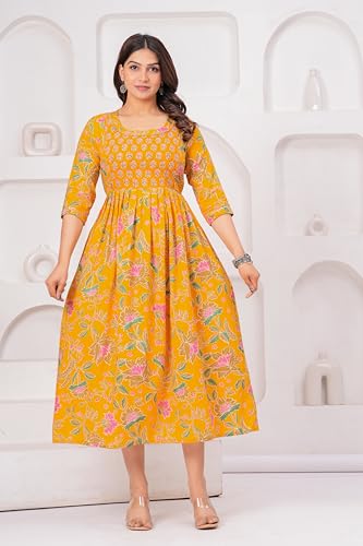 Image of The Moon Star Women's Cotton Floral Printed Anarkali Maternity Feeding Kurti | Breastfeeding Dress for Mothers | Zipper Feeding Kurti,Nursing Kurti, Comfortable and Trendy Maternity Wear