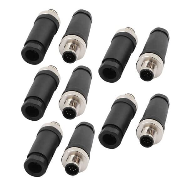 Elecbee M12 Stecker, 8-polig, A-Code, Wasserdicht IP68 | Für Sensoren, Industriekameras | Schraubanschluss, Gerade