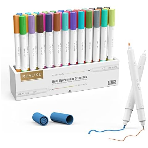 REALIKE Dual Tip Pens Set for Cricut Joy 36 pack with 34 colors Fine Point Pen Write Drawing Compatible with Circuit Joy 0.4 Tip and 1.0 Tip Cover