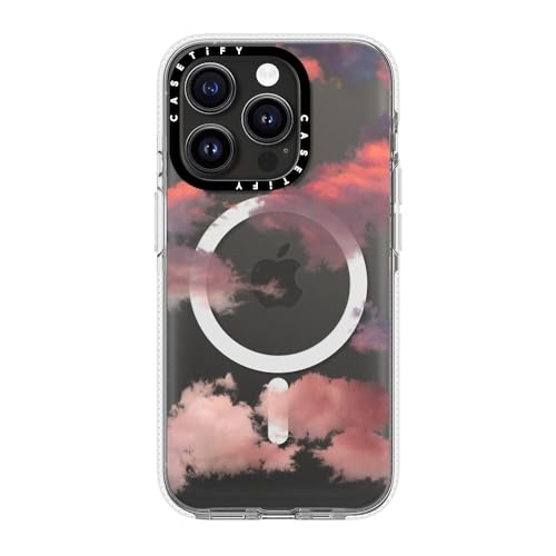 Coque transparente iPhone 15 Pro anti-jaunissement design nuages rouges