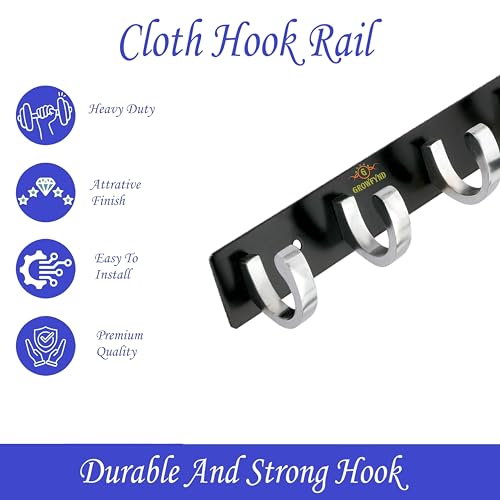 Image of Heavy Duty C Type Stainless Steel Cloth Hanger Suitable for Bathroom Bedroom Kitchen Wall Hook Rail Hanging Scarf Coat Keys Tie, Towel Door Robe (6 Pin CP Black, Pack of 3)