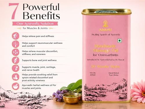 Image of Ayurvedic Handmade Massage Oil For Osteoarthritis - 200 ml, 20 Wonder Herbs, Helps to Cure Neuromuscular Diseases, Improve Cartilage, Muscles & Nerves, Sprain & Traumatic Injuries, 200 ml