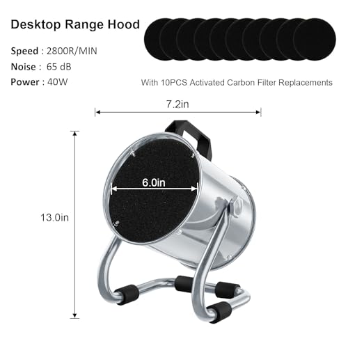 NIXOD Portable Range Hood,Strong Wind Kitchen Exhaust Fan,Desktop Range Hoods With 9 Activated Carbon Filter Replacements,Portable Range Hood For Cooking and Indoor Bbq,Hot Pot,And Rv Gray