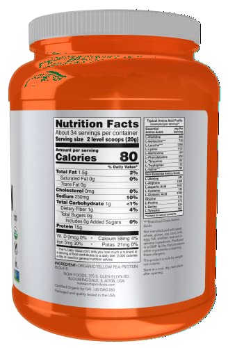 NOW Foods Sports Nutrition, Certified Organic Pea Protein 15 Grams, Unflavored Powder, 1.5-Pound - Image 3