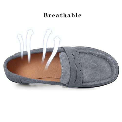 Image of Ruiatoo Women's Slip-On Platform Loafers Suede Wedge Mocs Low-Top Lightweight Casual Office, Travel, Daily Walking Shoes
