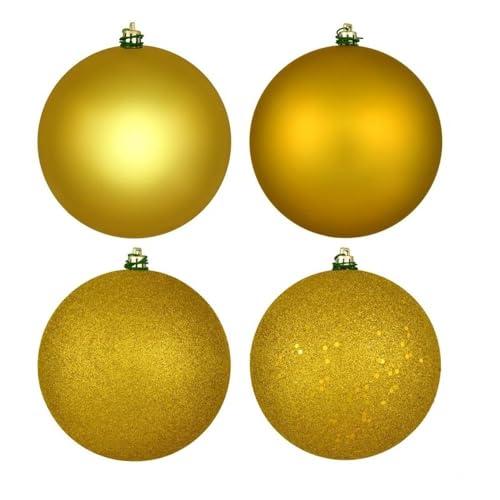 Vickerman 4" Medallion Gold 4-Finish Ball Ornament Set.Includes 12 Ornaments per Box.
