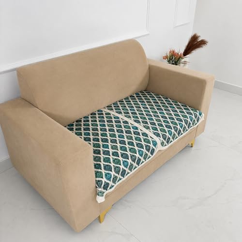 Image of Homerz Premium 'Maharaja Paradise Series' Sofa Cover | Net Fabric Sofa Cover | Washable, Anti-Dust Backed & Wrinkle Resistant Cover (Aqua Lattice, 2 Seater, Only Seat Cover)