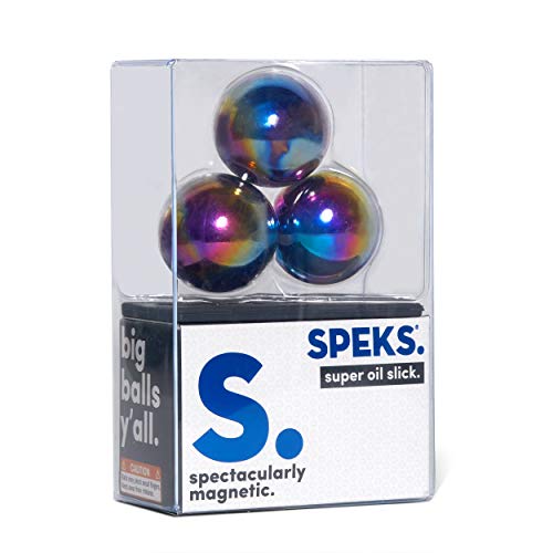 Speks Super Oilslick Set of 3 (33mm) Magnetic Balls - Sculptural Fun Stress Relief Desk Toy and Base for Adults
