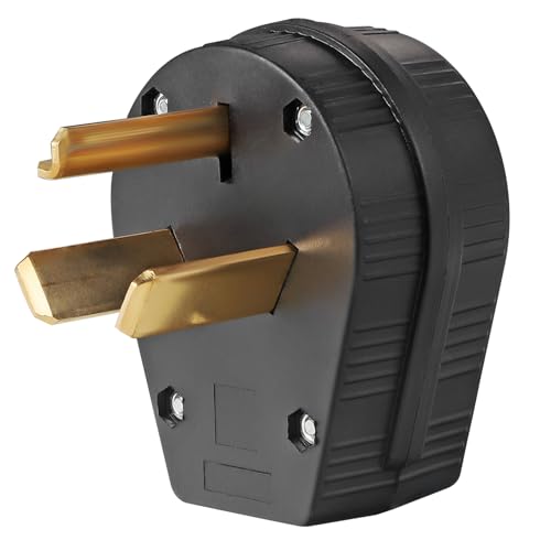 TENINYU 3-Pole 3 Wire Dryer Plug Male Extension Cord Straight Blade Plug Replacement Electrical Connector NEMA 10-30P Plug 30 Amp 125/250 Volt Angle Plug Black