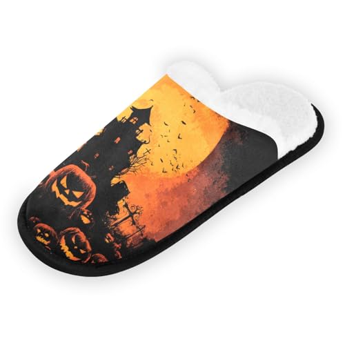 Halloween House Black Slippers For Women Men Soft Memory Foam Non-Slip Hallowmas Winter Indoor House Shoes Travel Slipper2
